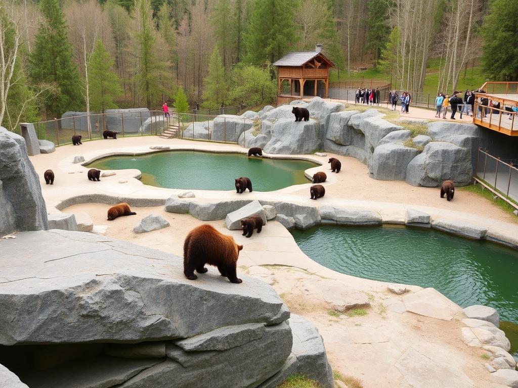 Bärenpark (Bear Park) near Rollshausen, Germany showing rescued bears in natural habitat