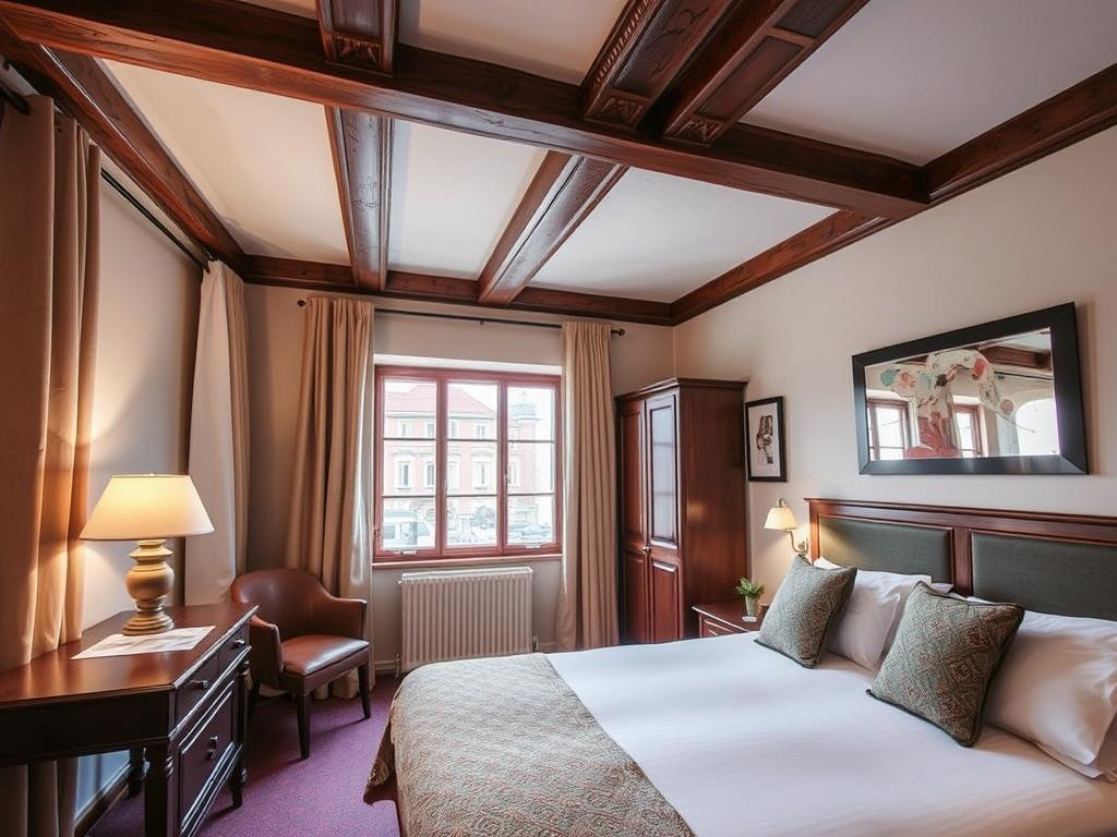 Cozy hotel room in a traditional half-timbered building in Detmold, Germany