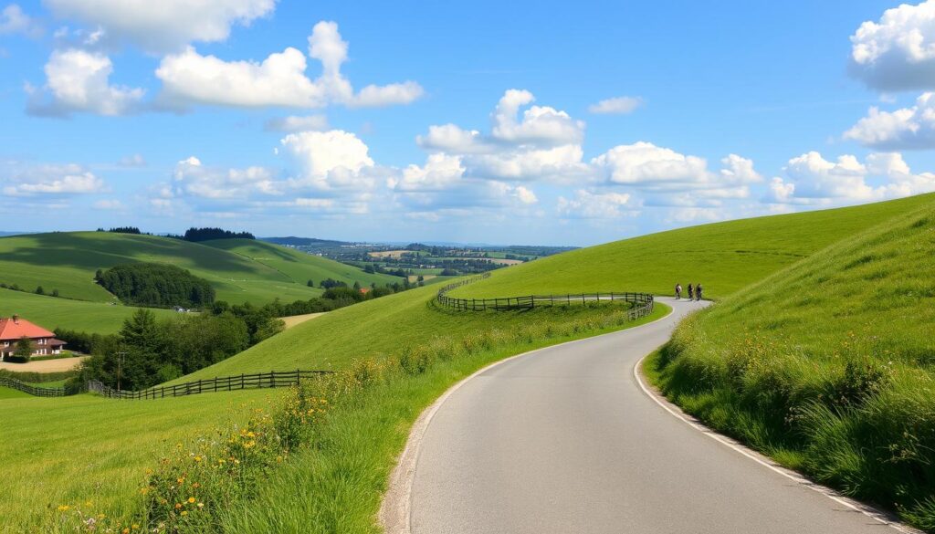Cycling path through the countryside near Rollshausen, Germany
