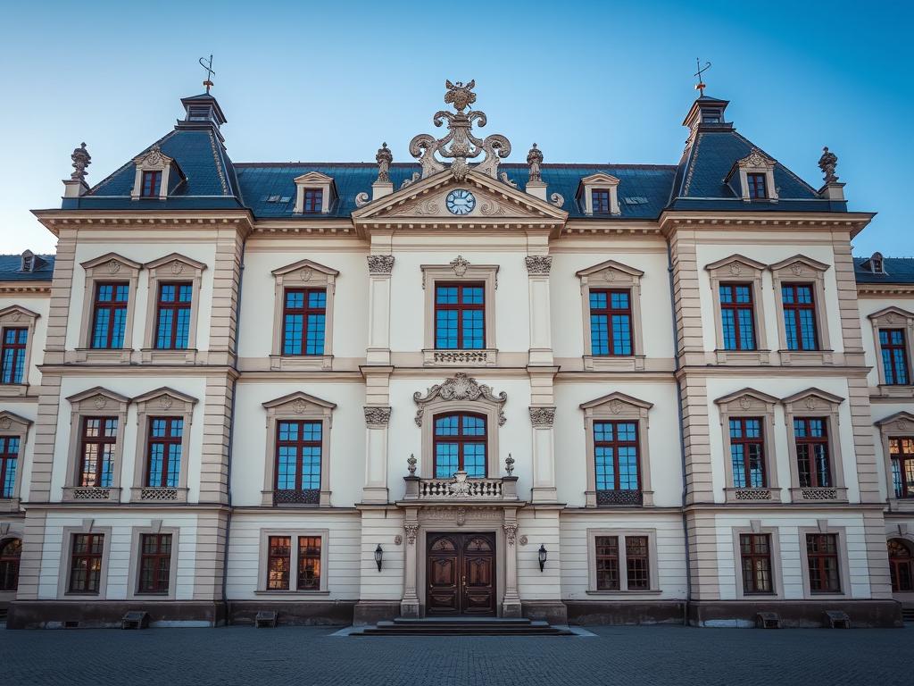 Front view of Zabeltitz Palace in Germany with its Baroque architectural features