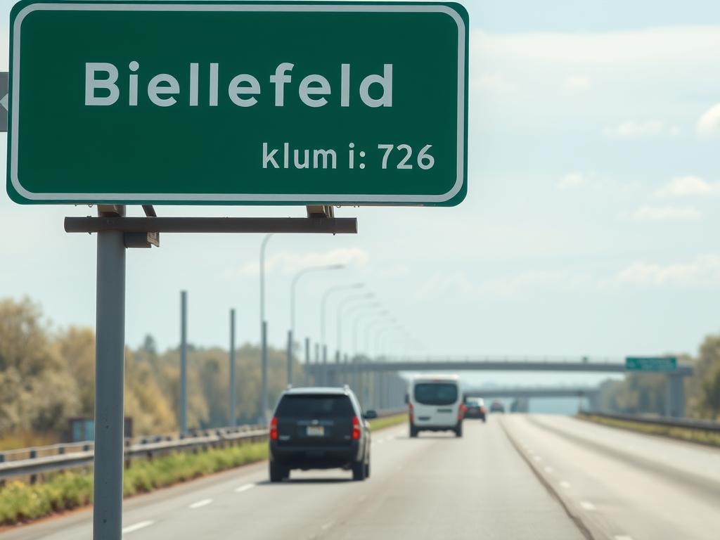 Highway sign showing directions to Bielefeld, Germany