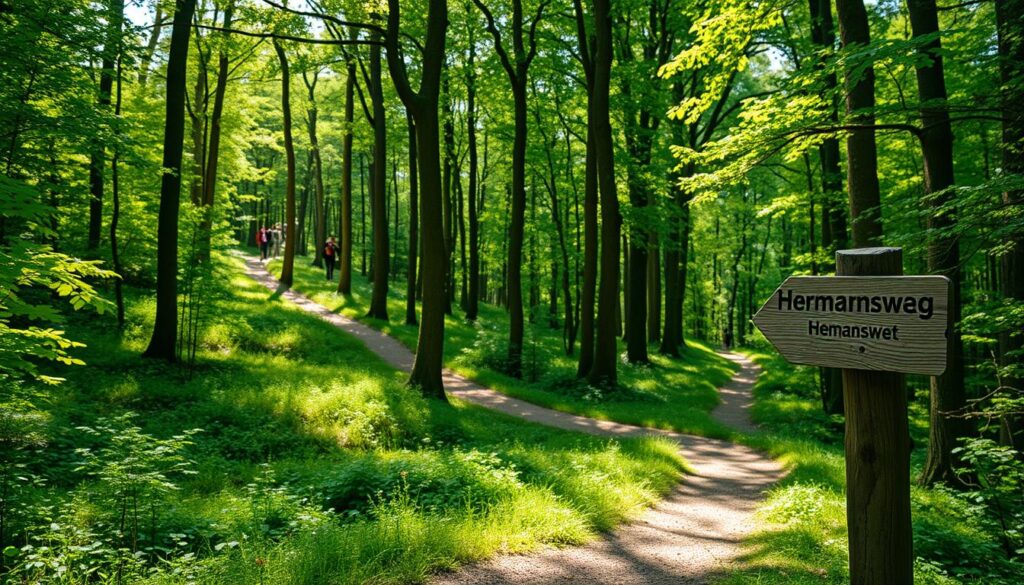 Hiking trail through the Teutoburg Forest near Detmold, Germany