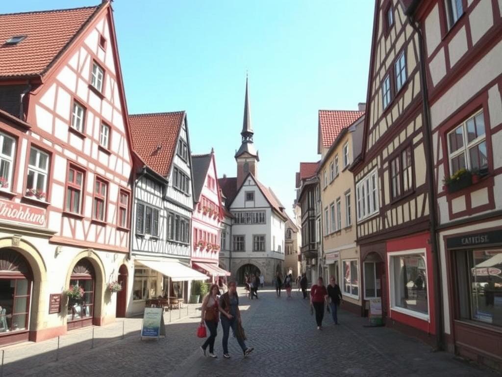 Historic town square of Grossenhain, Germany with traditional German architecture