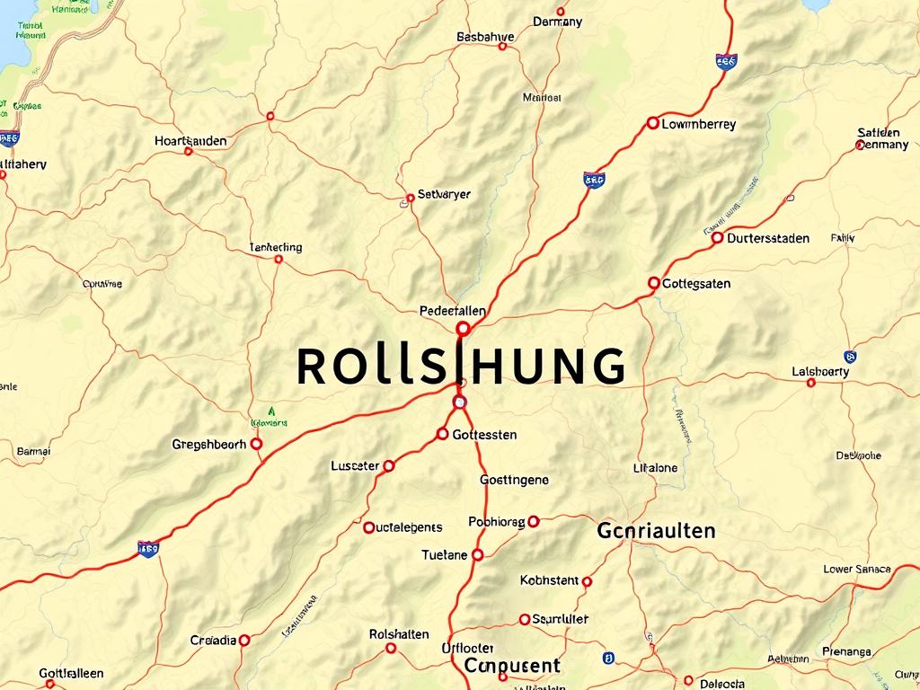 Map showing Rollshausen, Germany and surrounding areas in Lower Saxony