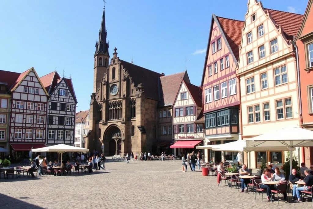 Old Market Square in Bielefeld with historic buildings