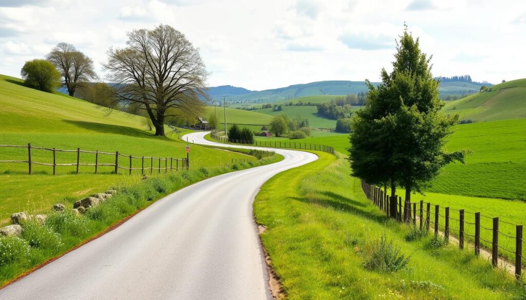 Road leading to Rollshausen, Germany through the countryside