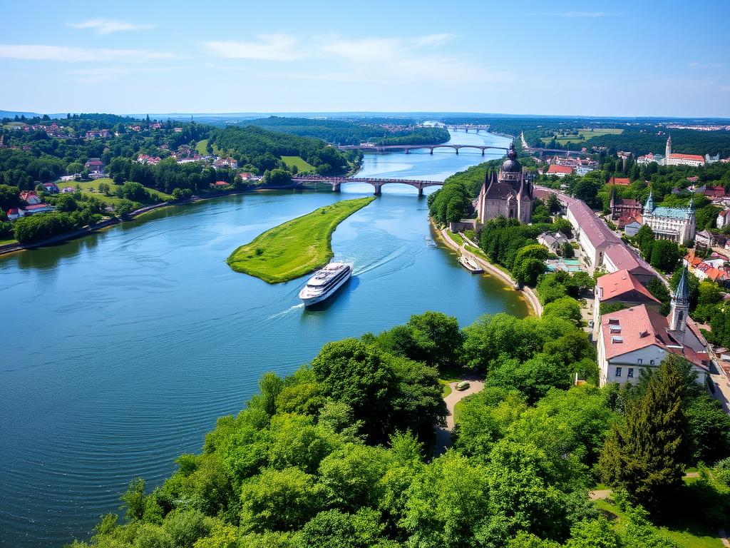 Scenic view of the Weser River with cruise boats