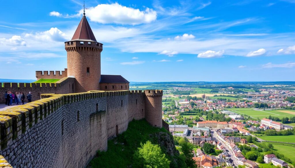 Sparrenburg Castle in Bielefeld, Germany with panoramic city view