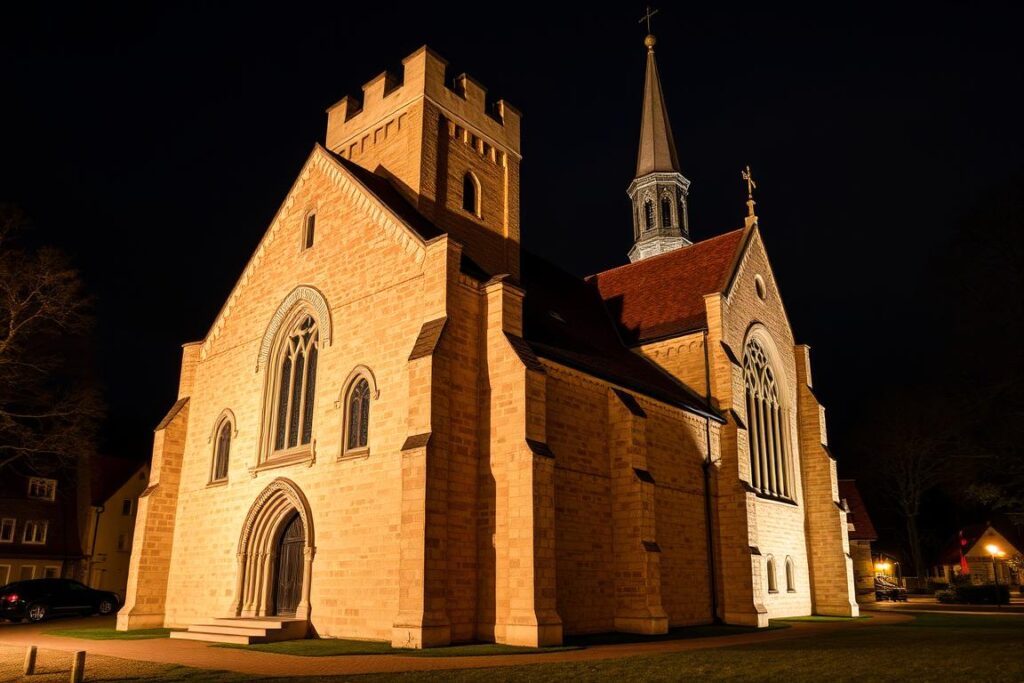 The Gothic St. George Church in Zabeltitz, Germany with its distinctive tower