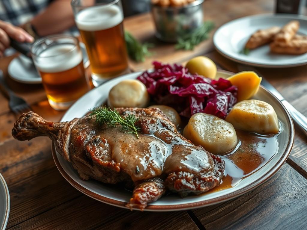 Traditional German cuisine served at a local restaurant in Rollshausen