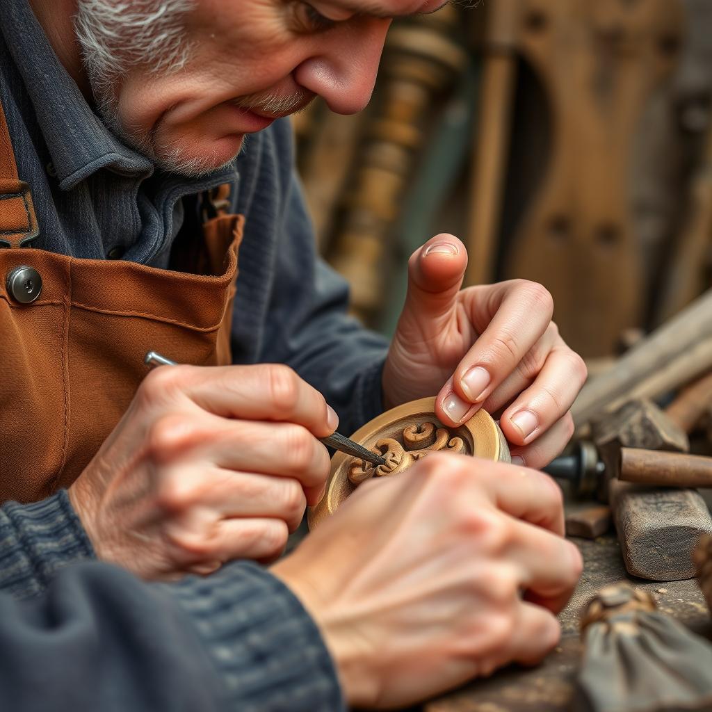Traditional craftsmanship in Rollshausen, Germany showing local artisan at work