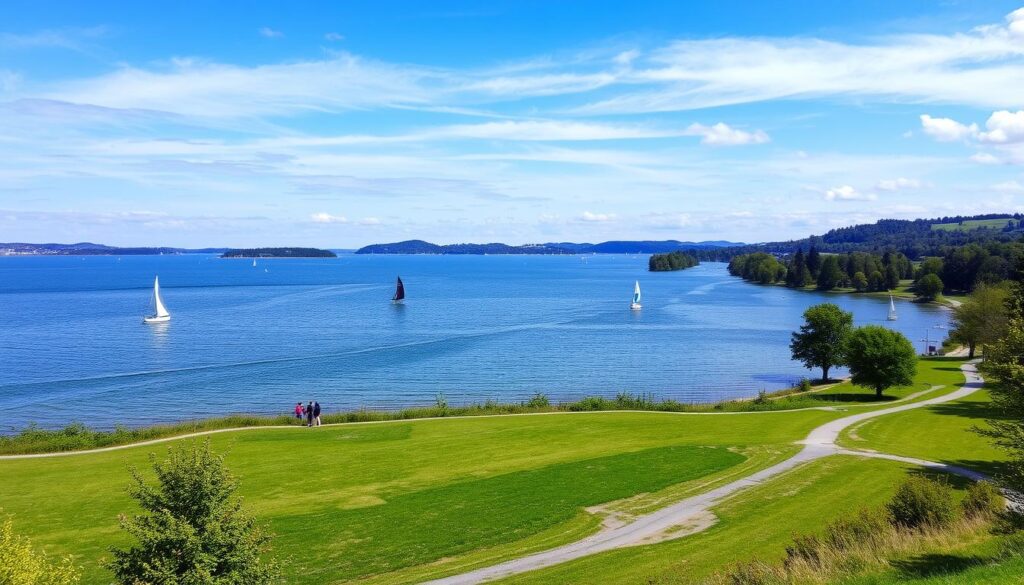 Lippesee nahe Salzkotten, Germany mit Wassersportaktivitäten