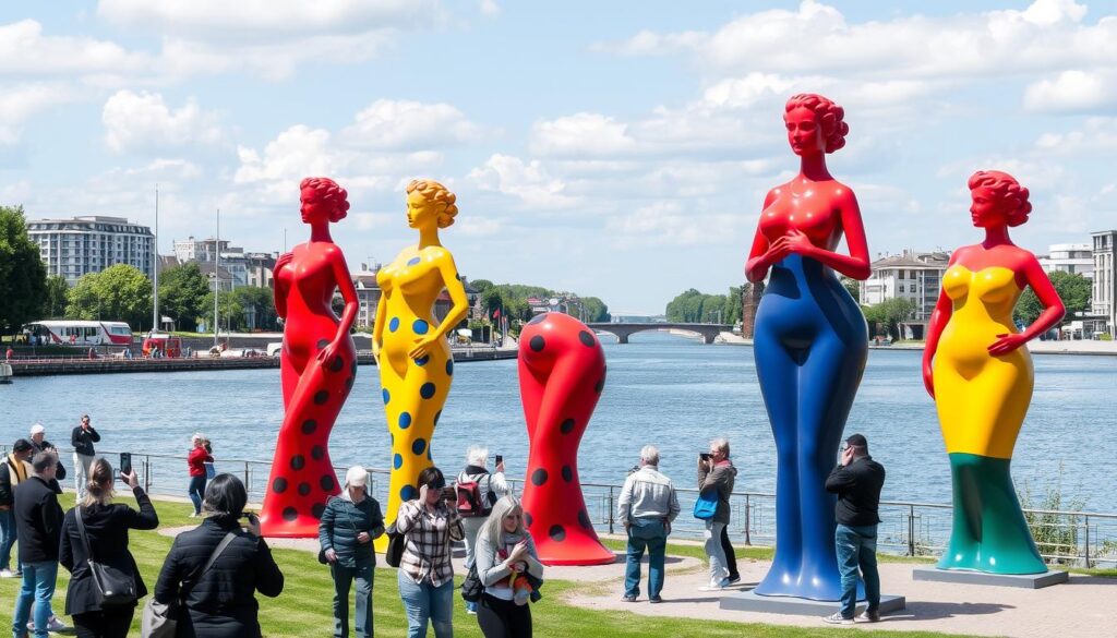 The colorful Nanas sculptures by Niki de Saint Phalle along the Leine River in Hannover