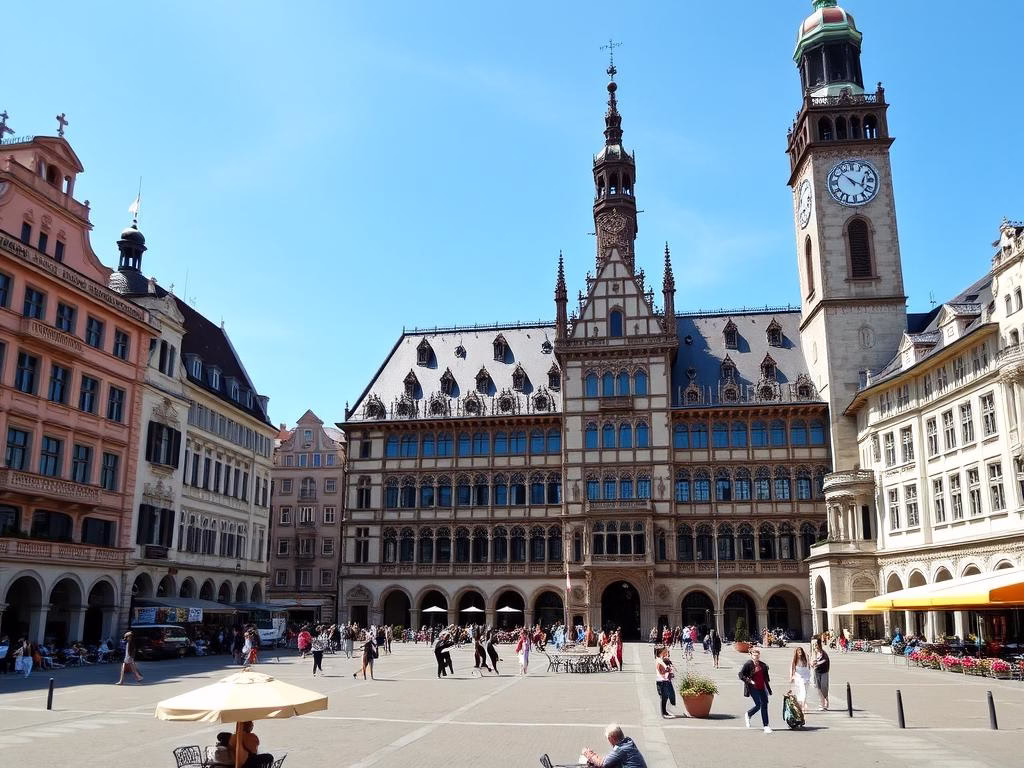Munich's Marienplatz with the New Town Hall and crowds